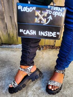 NEW women’s  Black and white graffiti Platform Sandals size 5-7.5